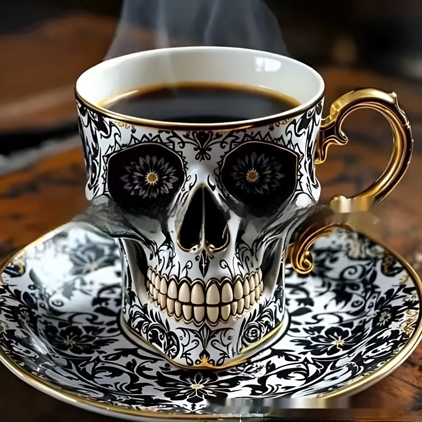 Creative Halloween cup in human skeleton design made of resin, European style, Type A with plate