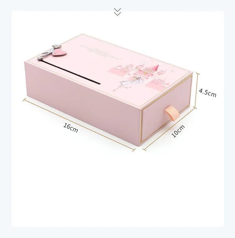 Pink Love Castle jewellery box 16x10x4.5cm plastic paper ring necklace storage case