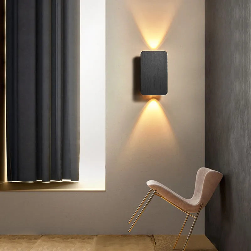 Minimalist modern LED wall lamp with Nordic design in metal construction showing two size options