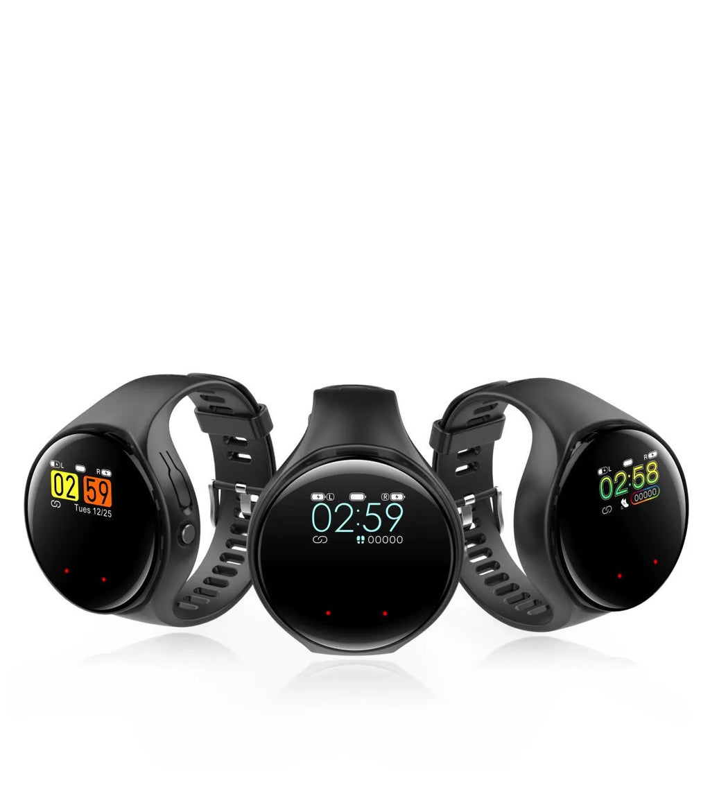 Sports smart watch with Bluetooth headset combo in black ABS design