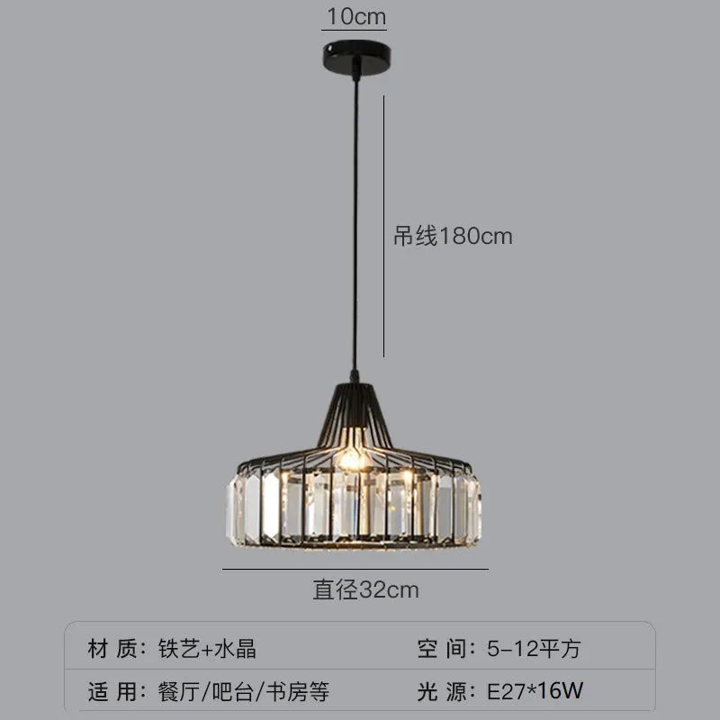 Modern crystal chandelier droplight with iron frame and LED lighting in black finish