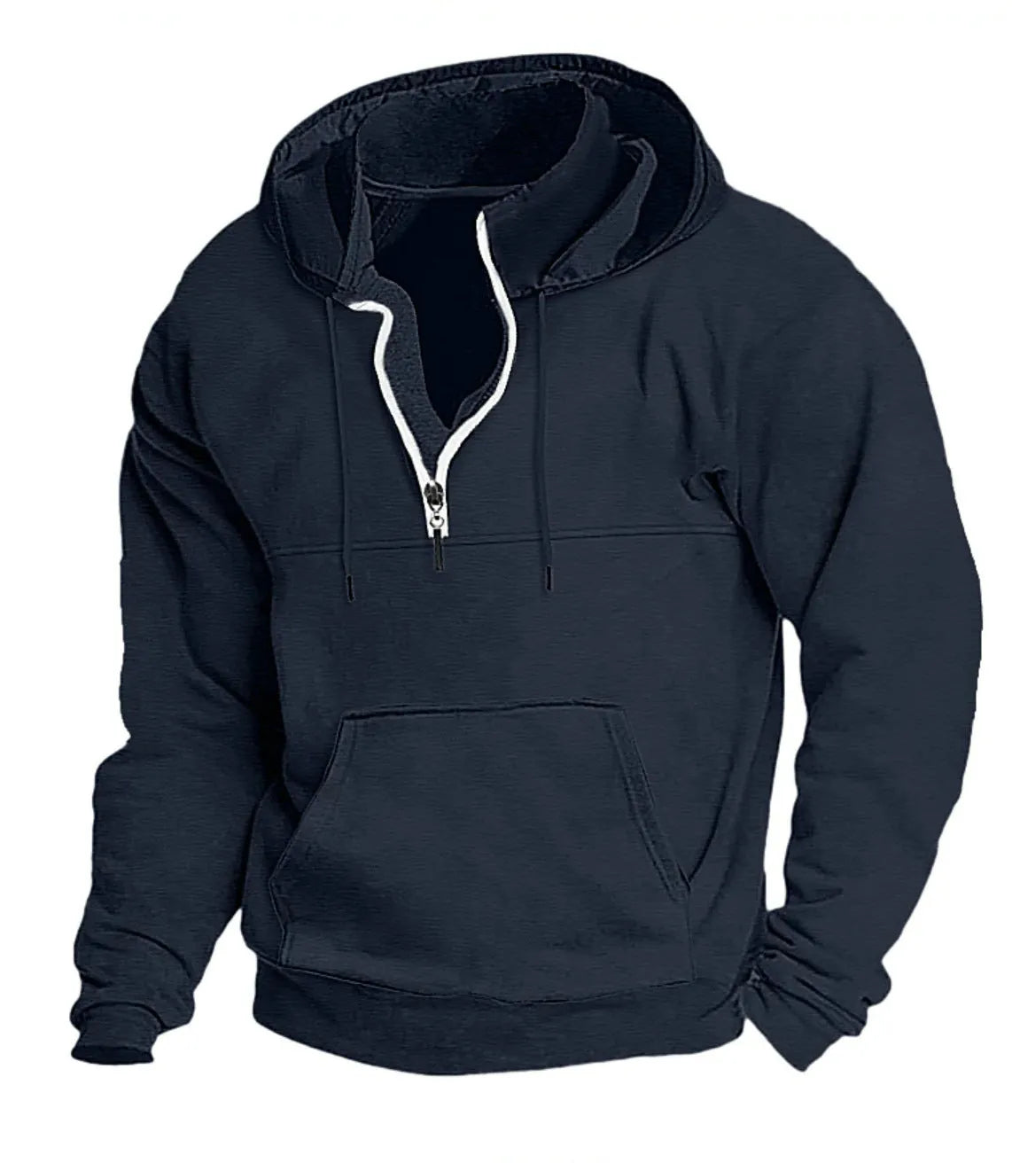 Men's hooded sweater in apricot colour, thick casual pullover jacket for winter, polyester fibre long sleeves