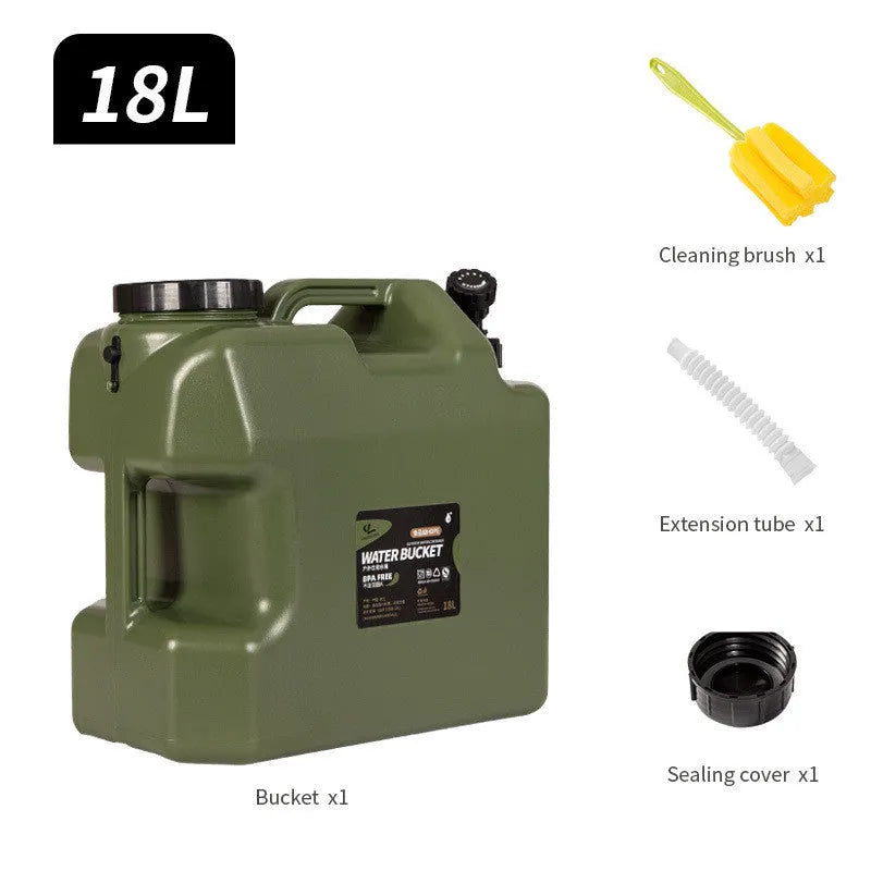 Army Green 18L PE plastic portable faucet water storage square bucket with outer cover