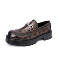 Men's black crocodile pattern leather platform loafers with flat heel