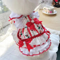 Princess style rabbit skirt dog clothing in polyester fabric showing size options from XS to XL