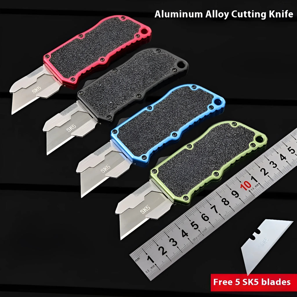 Alloy Outdoor A folding knife with SK5 alloy blade, 135mm full length, shown in a colour variant with removable blade