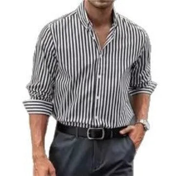 Men's casual striped button shirt in loose fit with long sleeves