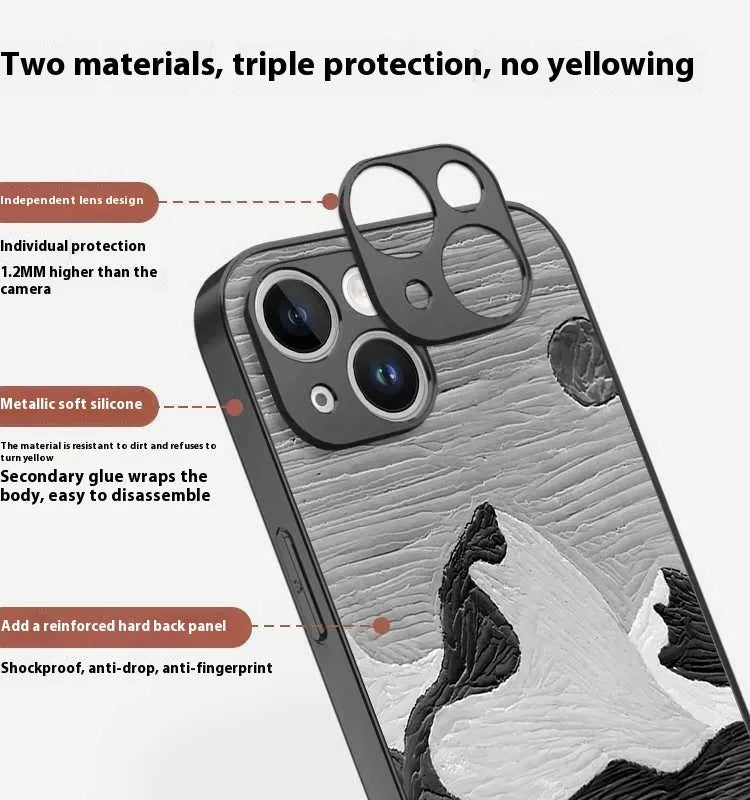 Black and White Mountains patterned silicone phone case with magnetic adsorption for Apple iPhone 11-16 series