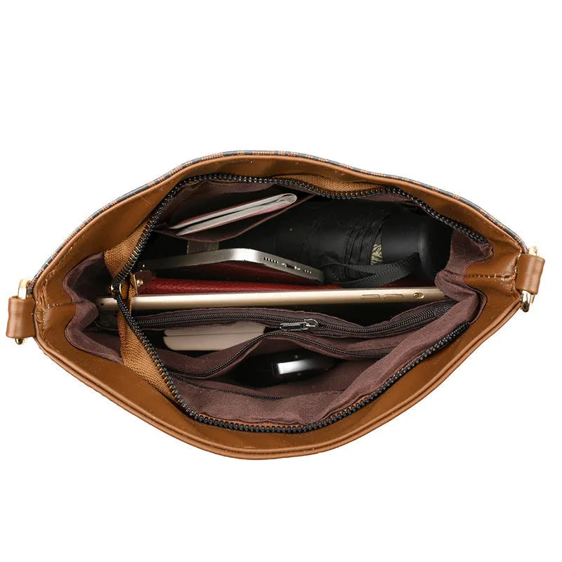 Brown soft PU leather messenger bag with organisation compartments and urban simplicity design