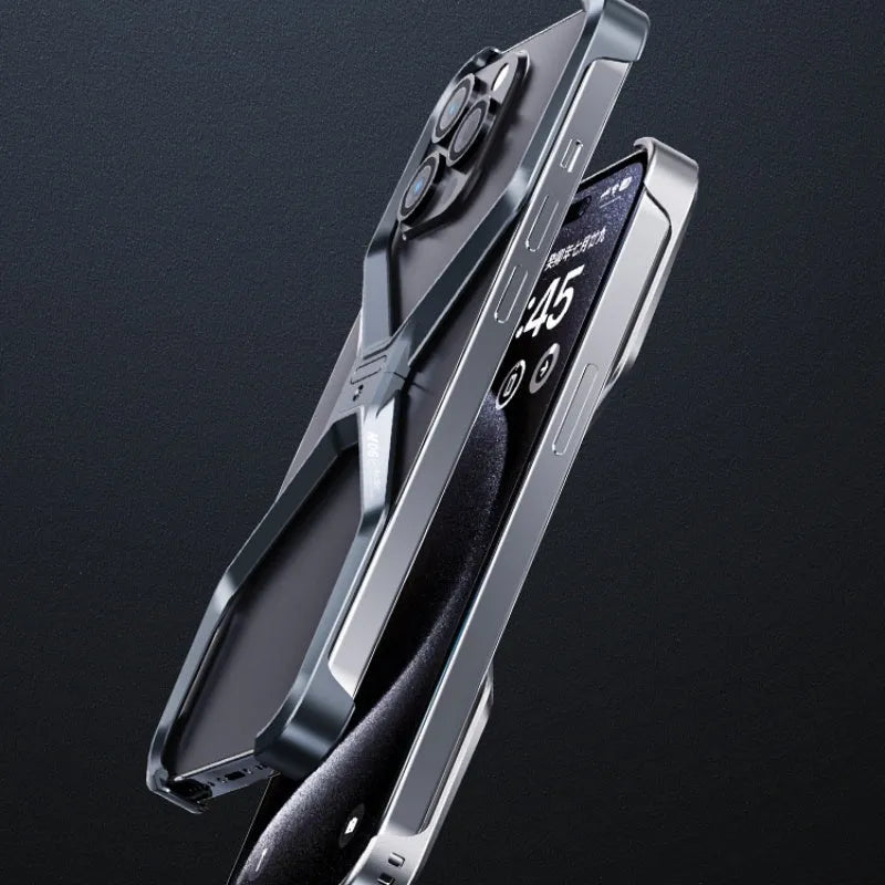 Aluminium alloy phone case with hollow-out frameless heat dissipation design for iPhone 14, 15, 16 series