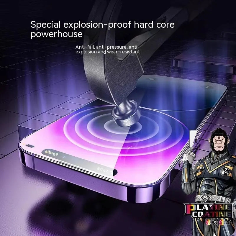 Clear HD tempered glass screen protector for iPhone 15 Pro with electroplated anti-fingerprint coating and dustproof net