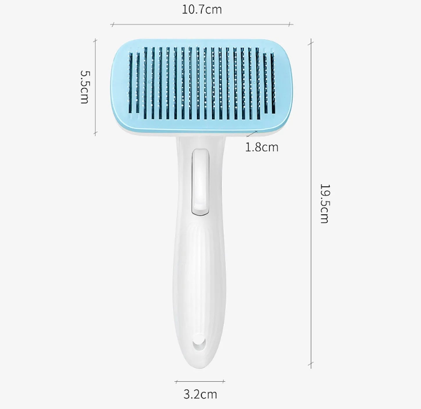 Automatic pet hair removal comb for dogs and cats in blue, grey, green, or pink colour options