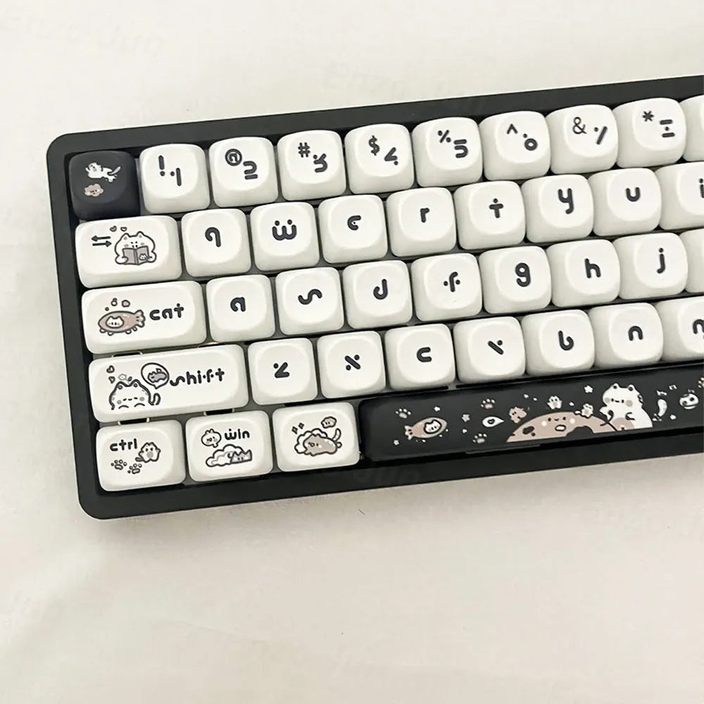 Kitten's Fantasy MOA height key cap set with black and white cat design on white background