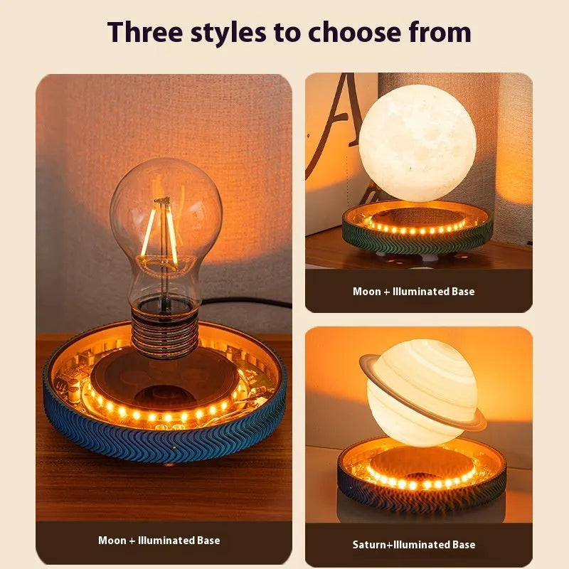 Magnetic suspension moon small night lamp in 3D printed modern design