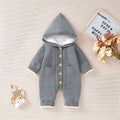 Baby winter thickened knitting jumpsuit romper in long climbing style, pink colour, sized for 62-86cm height