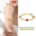 Sterling silver double-layer bracelet with white moonlight and cinnabar mole freshwater pearl design