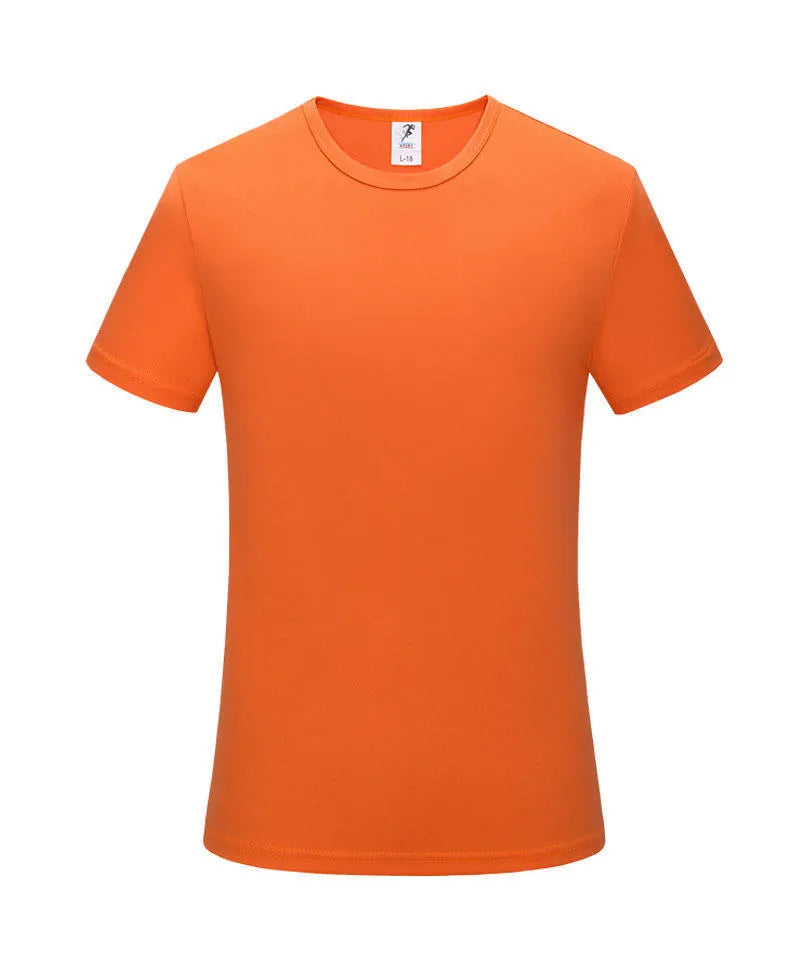 Short-sleeved slim fit round neck T-shirt in a bright colour on a hanger