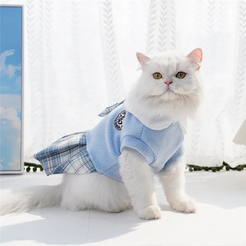 College style plaid dog dress for small dogs and cats, polyester, pink colour, available in sizes XS to XXL