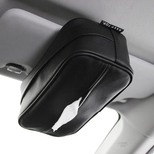 Black PU leather car hanging storage box with paper bag organiser for vehicle interior storage
