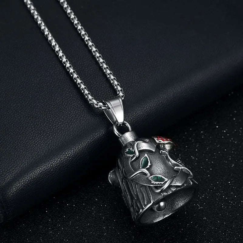 Titanium steel vintage polished motorcycle lucky bell with double-sided epoxy rose geometric design