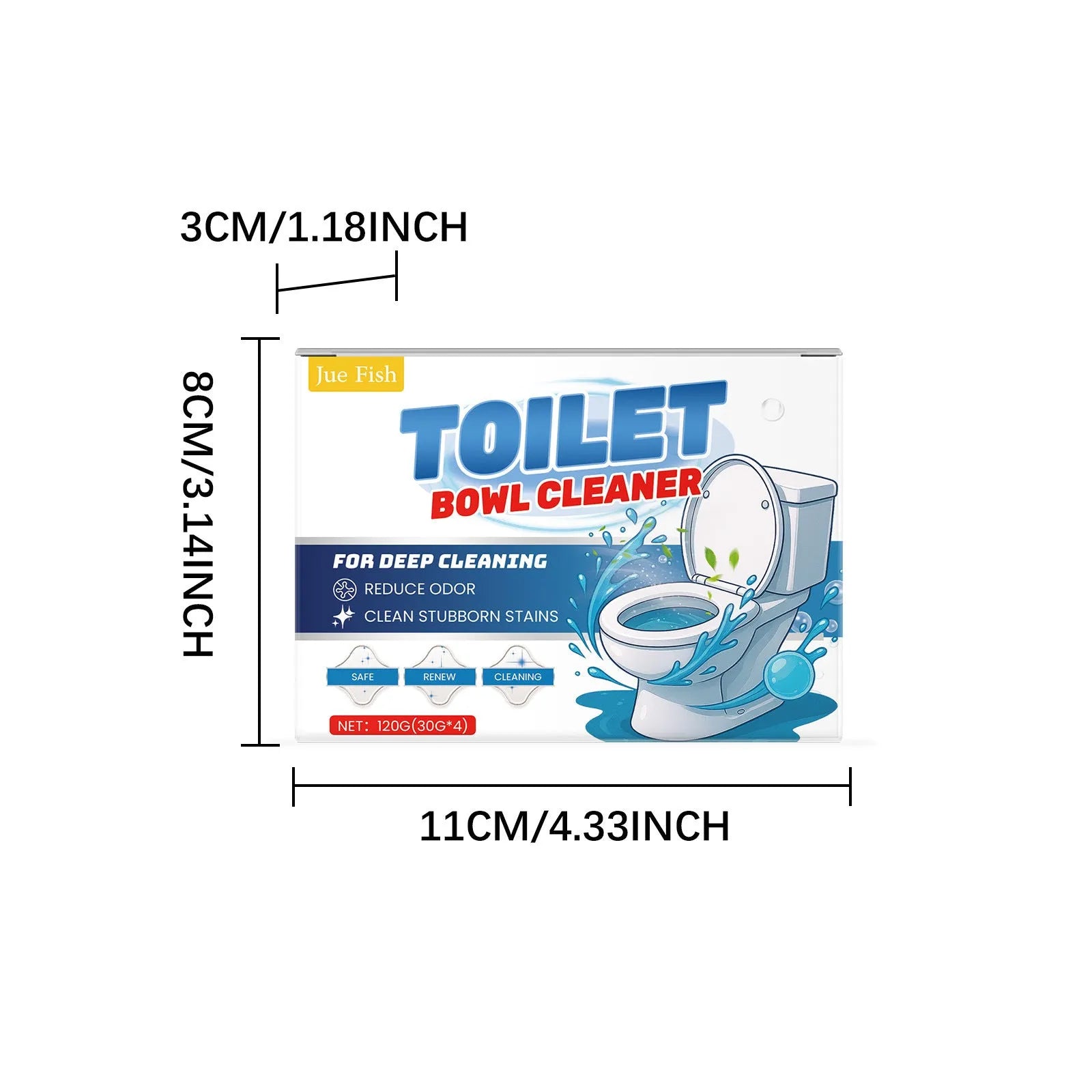 Four sachets of toilet cleaning powder for urine stain and odour removal, total 120g.
