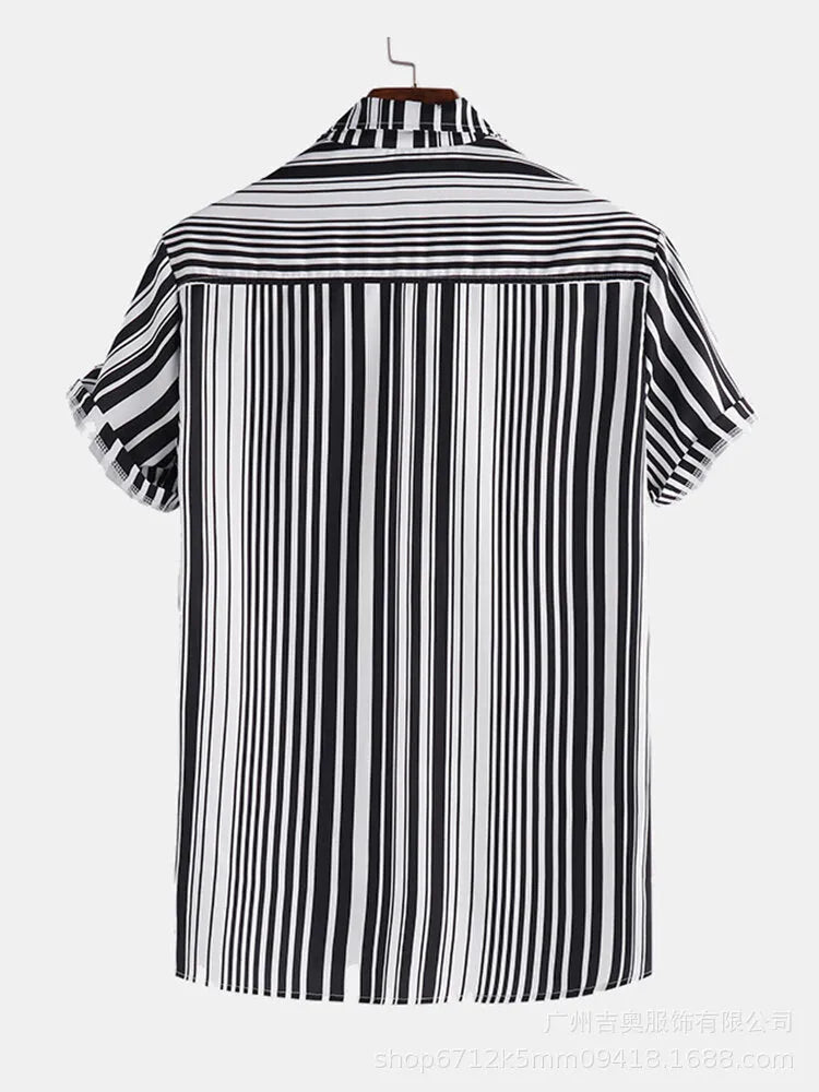 Men's summer holiday Hawaiian shirt black cotton blend short sleeve relaxed fit front view
