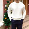 Men's coarse yarn knitted pullover sweater with twisted string design, available in white, black, wine red, khaki, green, and pink.