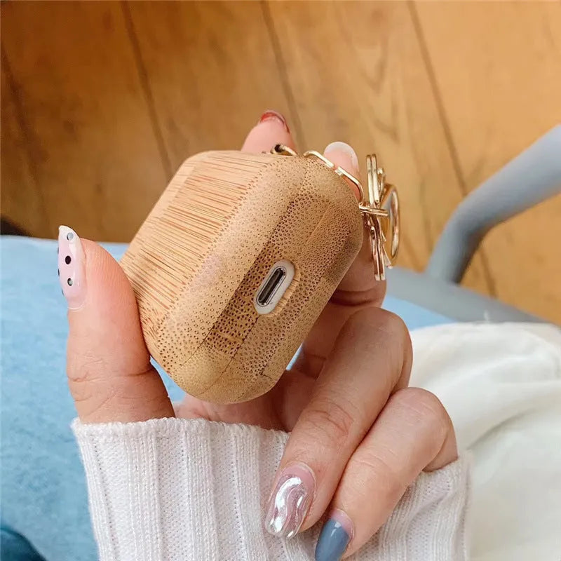 Wood grain clamshell earphone cover for AirPods 1st and 2nd generation in carbonized bamboo colour