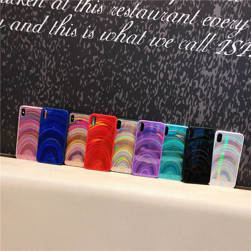 Rainbow mirror TPU PC acrylic glitter phone case in pink, black, silver, purple, red, green, blue for Samsung A20 and iPhone 6