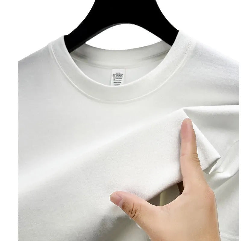 Men's thin cotton drop shoulder t-shirt in solid colour on hanger