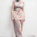 Women's long sleeve printed chiffon dress with high waist, complete two-piece set