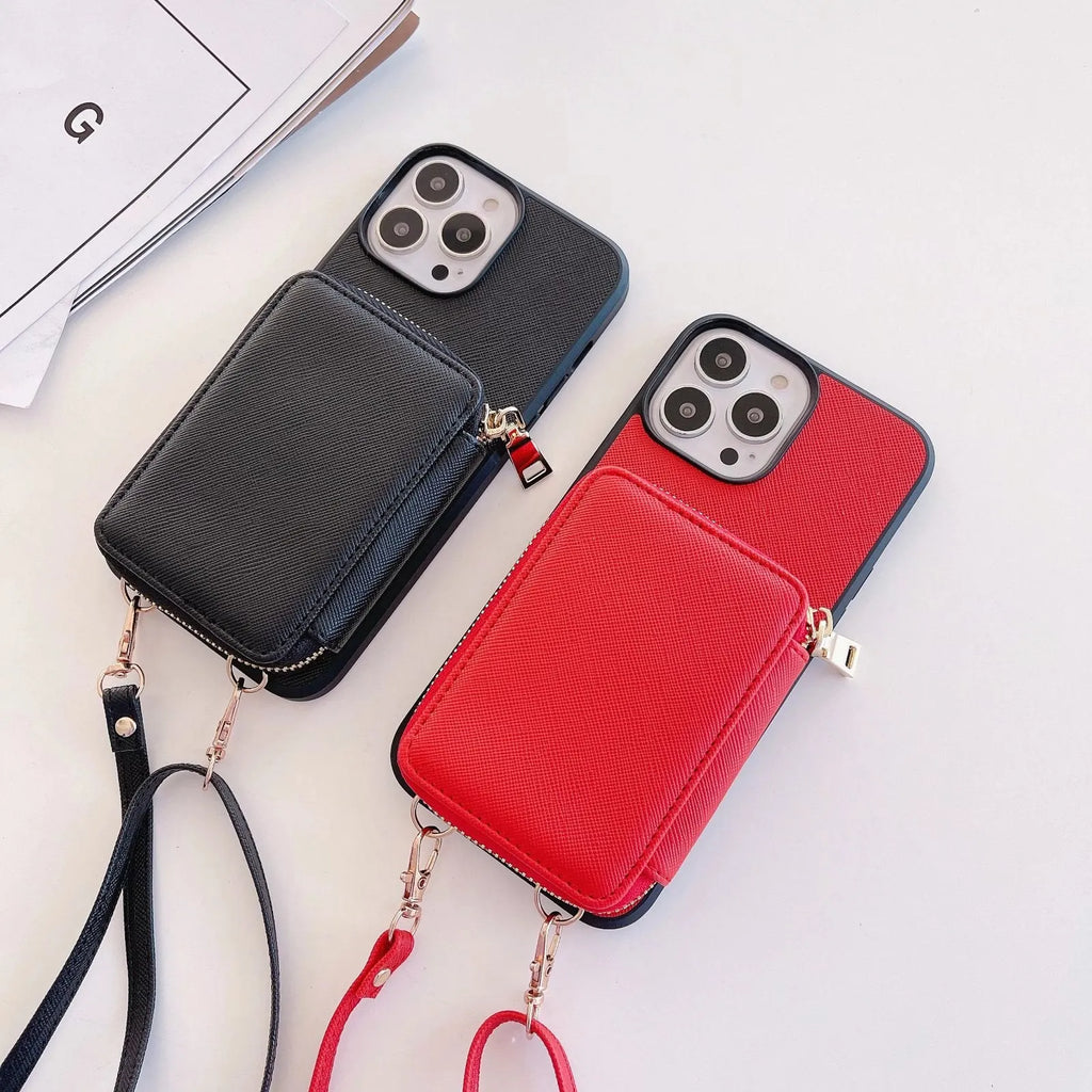 Crossbody leather zipper bag phone case for iPhone, nine colours, European American style back cover