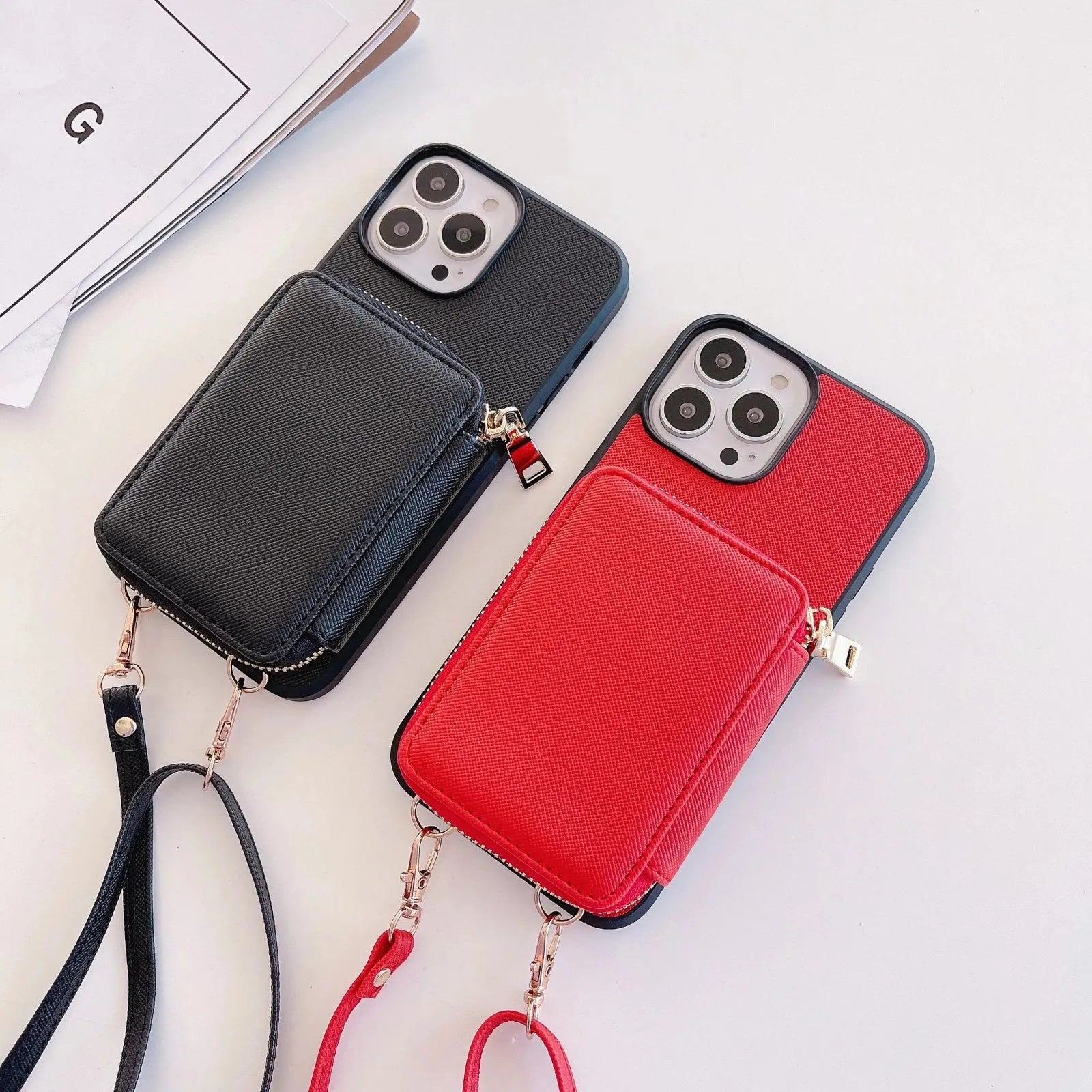 Crossbody leather zipper bag phone case for iPhone, nine colours, European American style back cover