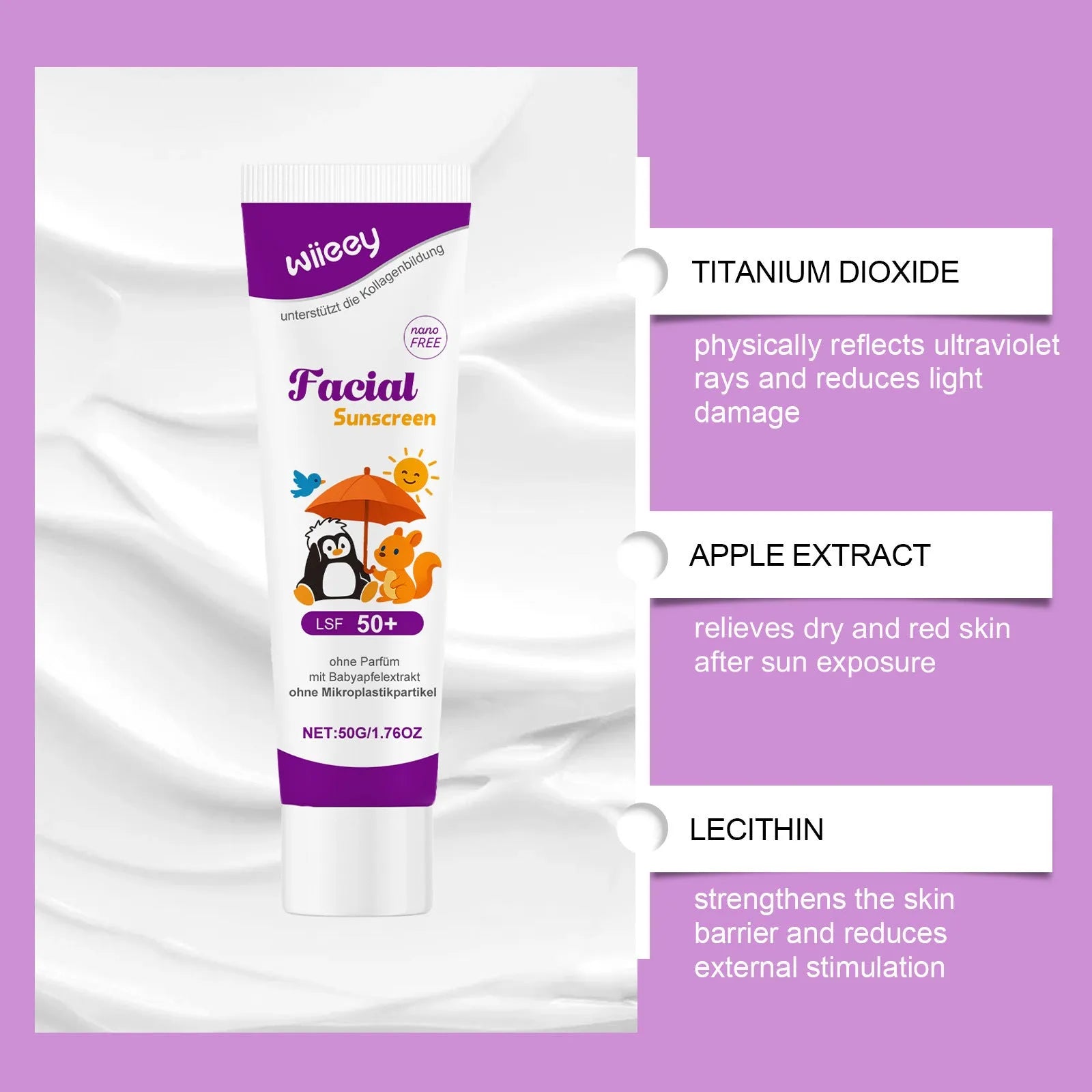 50g summer sunscreen cream tube with broad-spectrum UV protection ingredients