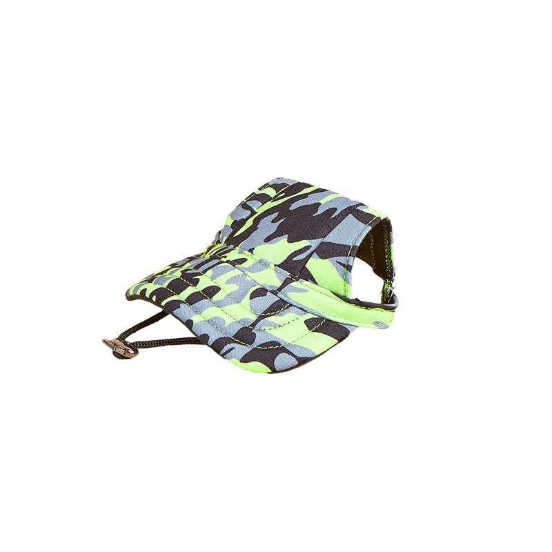 Pet baseball cap made of canvas with adjustable sizing, shown in a plaid pattern for sun protection