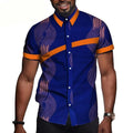 African men cotton printed short sleeve lapel t shirt with colourblock design, available in multiple colours