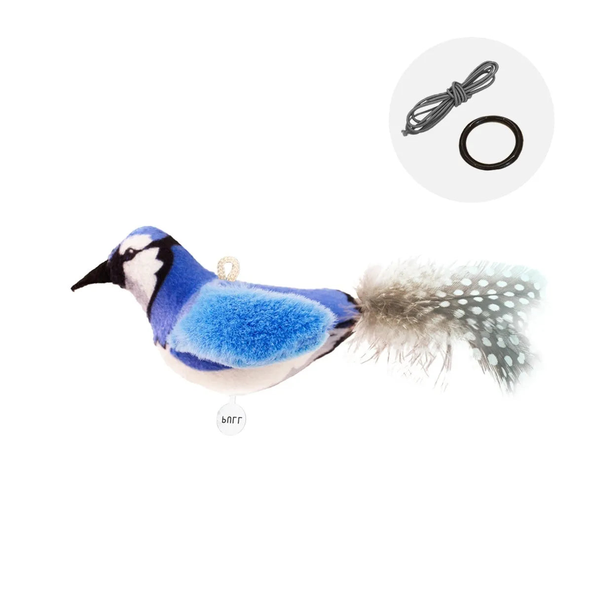 Colourful bird simulation cat plush toy with flapping wings in blue kingfisher design