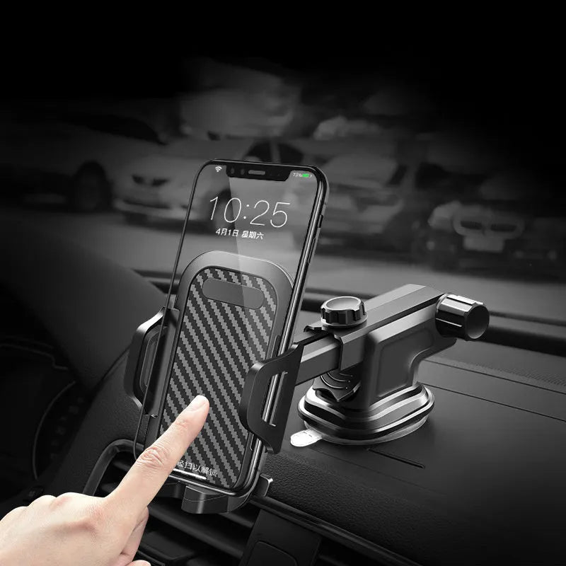 Black car phone holder with ABS and EVA grip, adjustable for phones 58-80mm wide and 4.0-7.0 inch screens