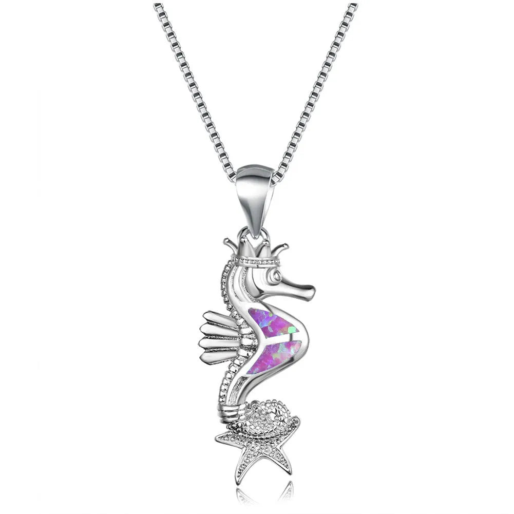 Women's adjustable animal zodiac necklace copper chain alloy pendant blue purple white on display