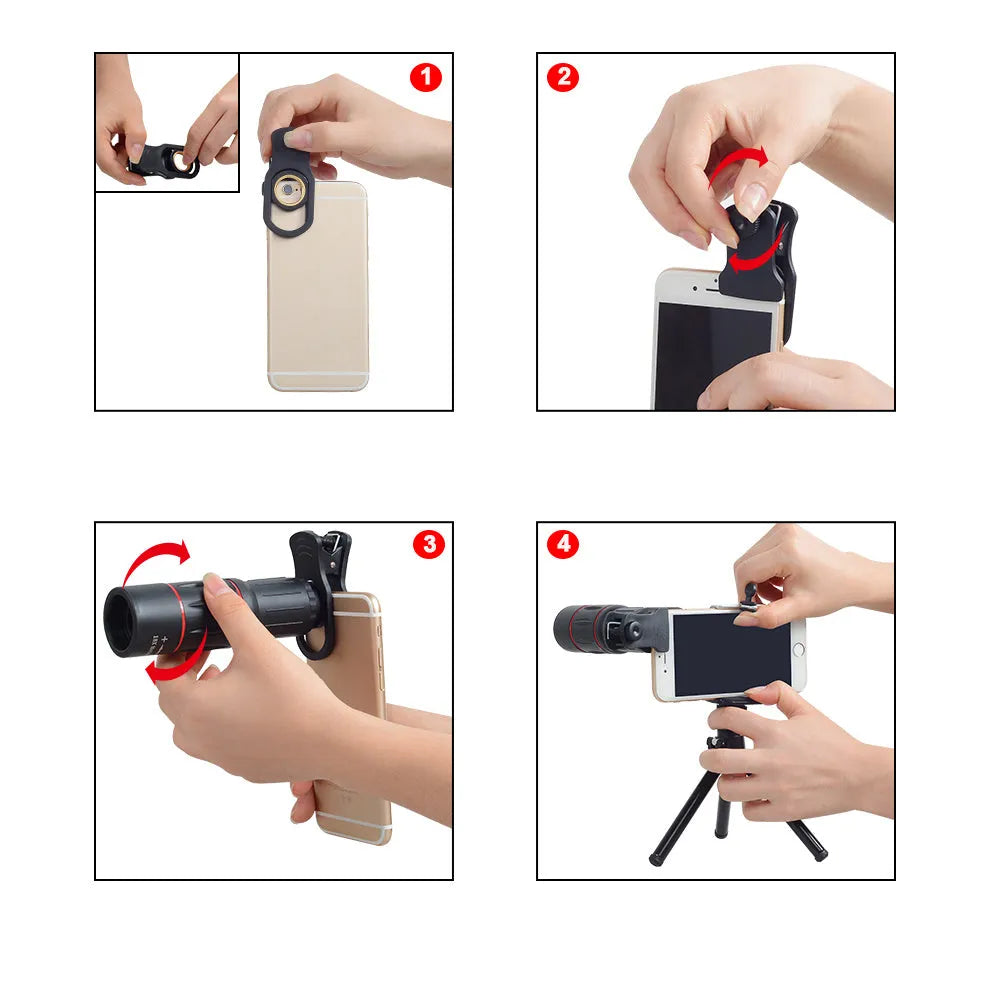 18X mobile telephoto lens with universal clip and flexible aluminium tripod for Samsung smartphones