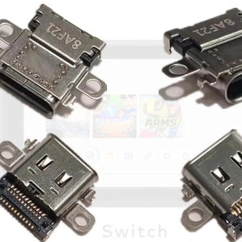 Original Nintendo NS console charging port replacement component on white background.