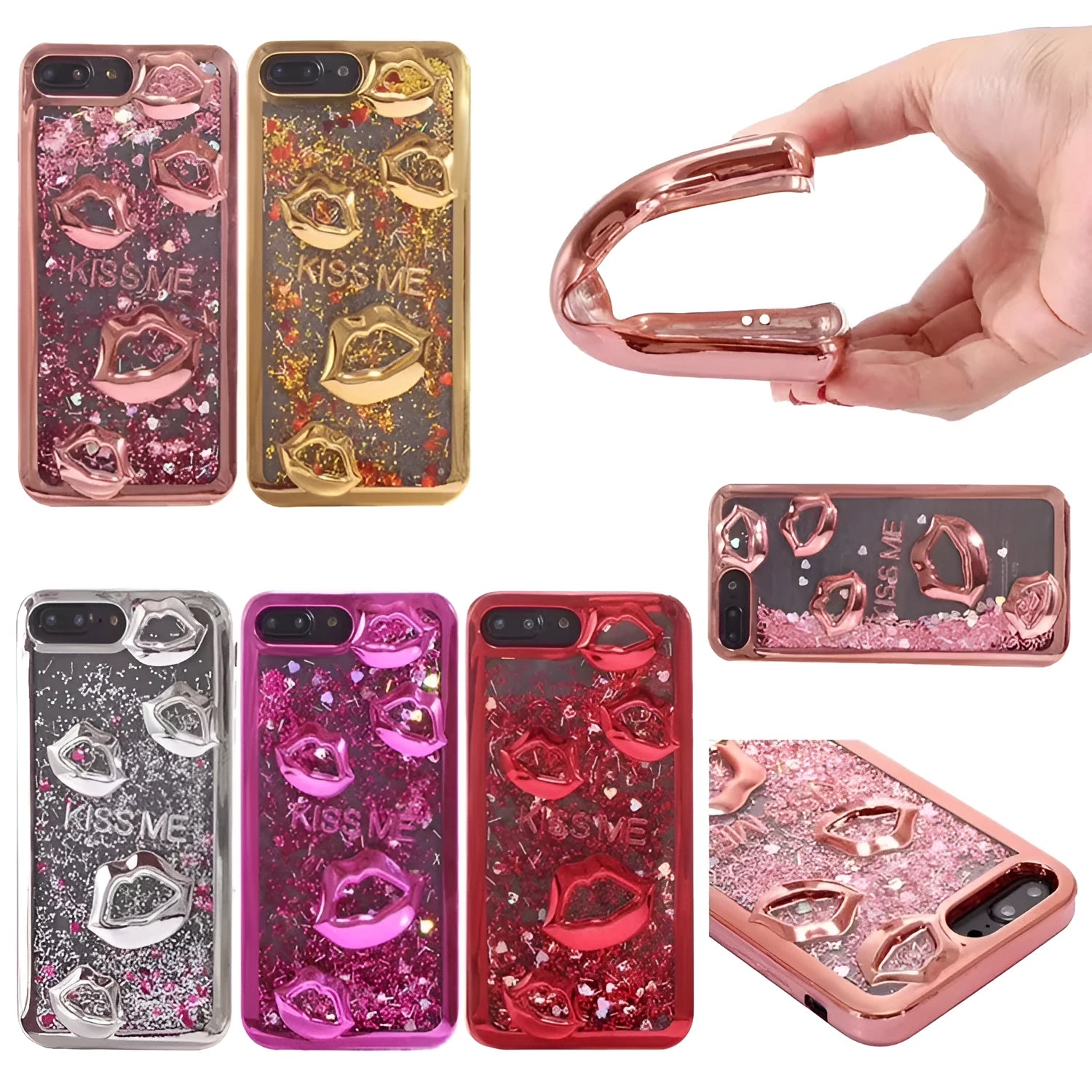 Huawei P30 phone in a silvery TPU case with a raised three-dimensional lips design on the back.