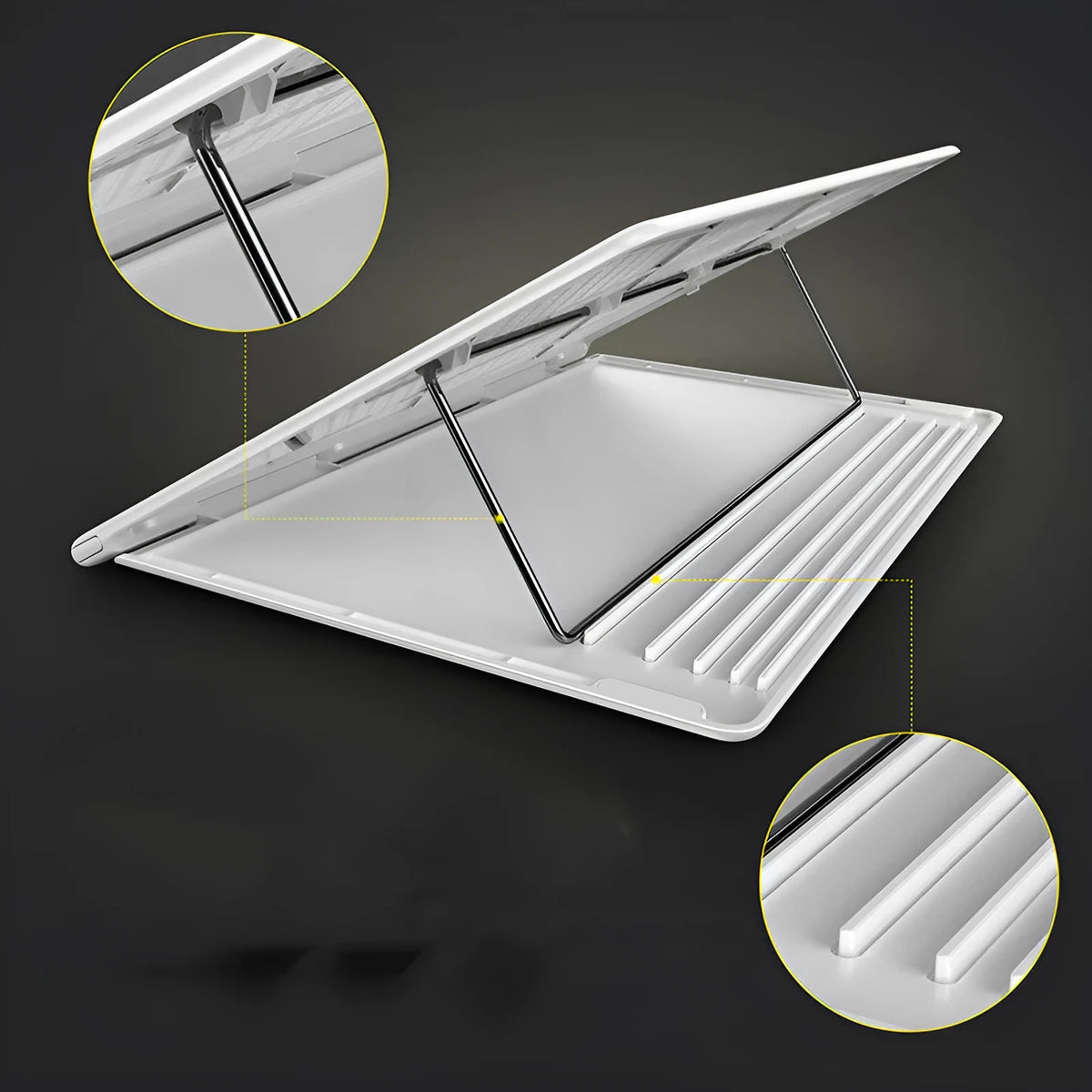 Dongdong portable alloy notebook stand with laptop placed on it, black colour