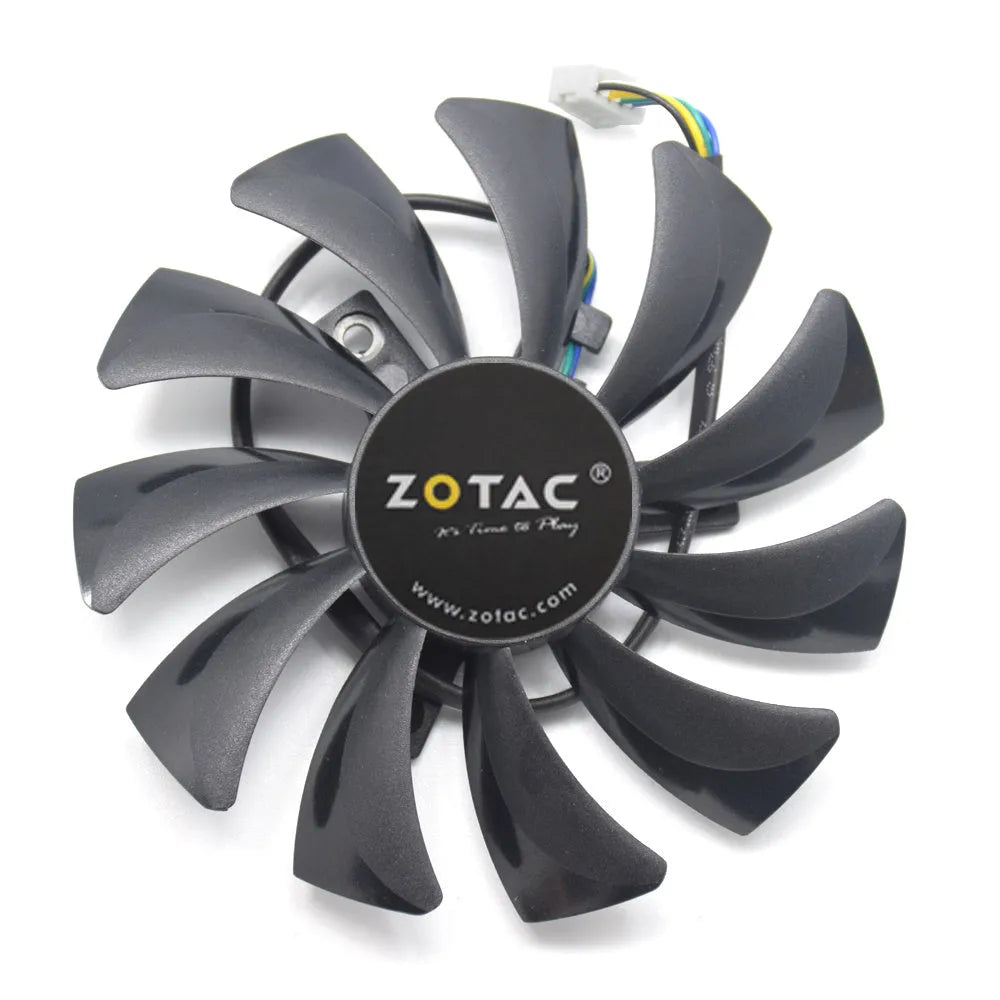 Black square 85mm computer cooling fan with 4-pin connector for graphics card