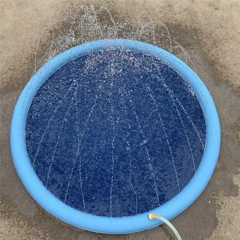 Blue non-slip PVC splash pad 150cm inflated for kids and pet dog outdoor summer water play