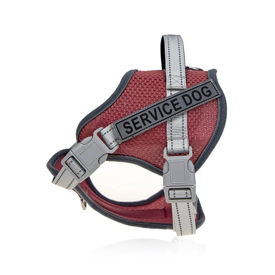 Colourful reflective dog harness with anti-strangulation design in camouflage pattern.