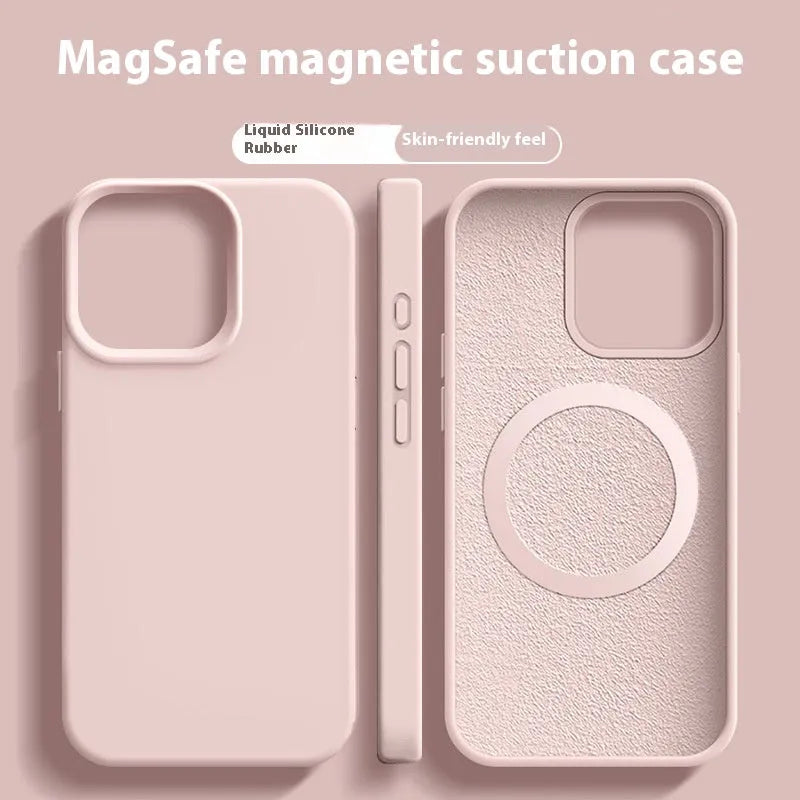 Apple iPhone Magsafe liquid silicone phone case in Pink White colour with magnetic ring