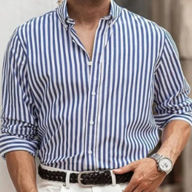 Men's casual striped button shirt in loose fit with long sleeves