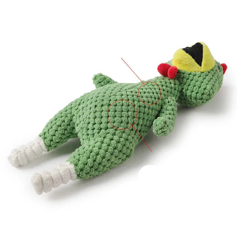 Pink pineapple velvet screaming chicken dog toy with squeaker, 35cm long, on white background