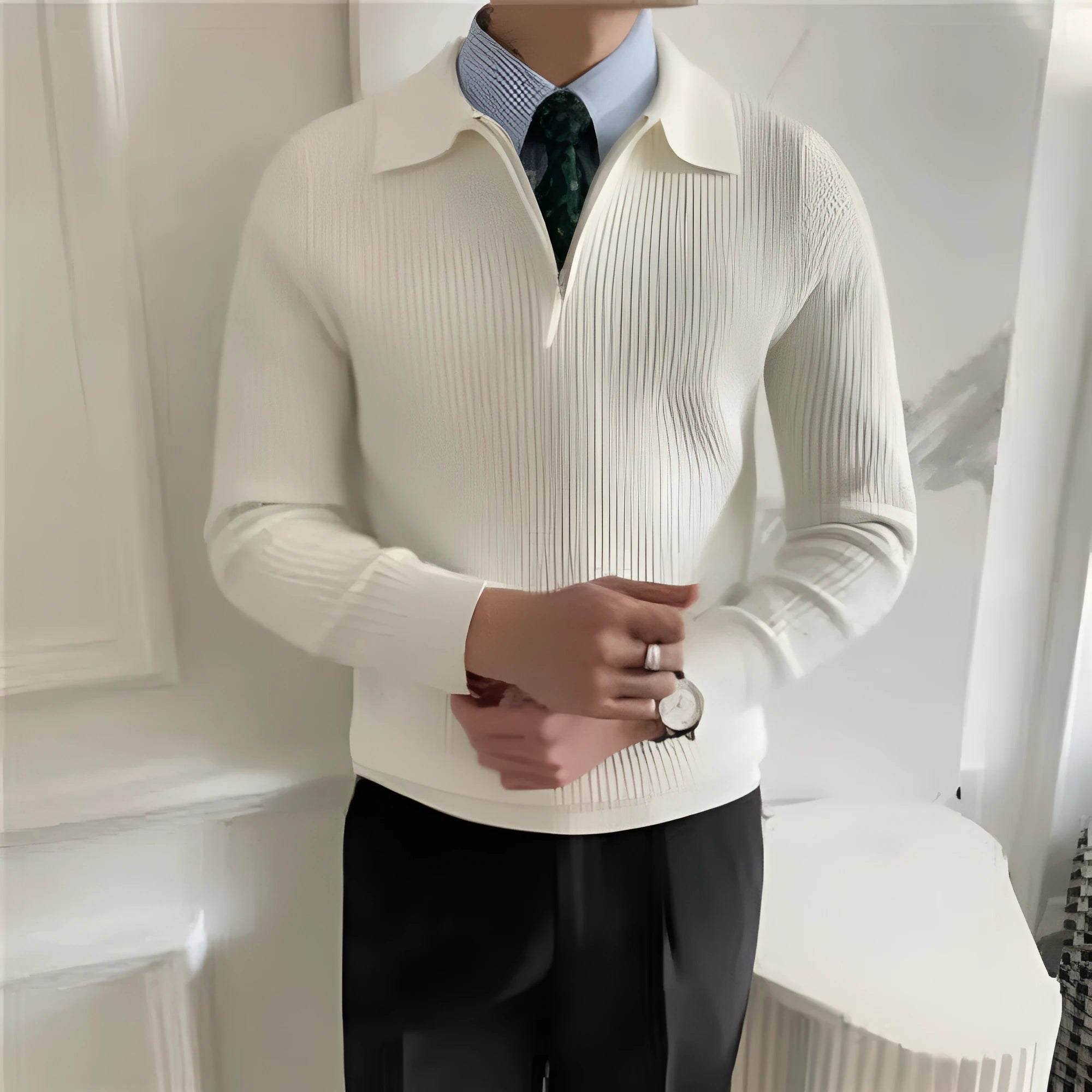 Long-sleeved solid colour sweater coat in polyester, available in khaki grey black